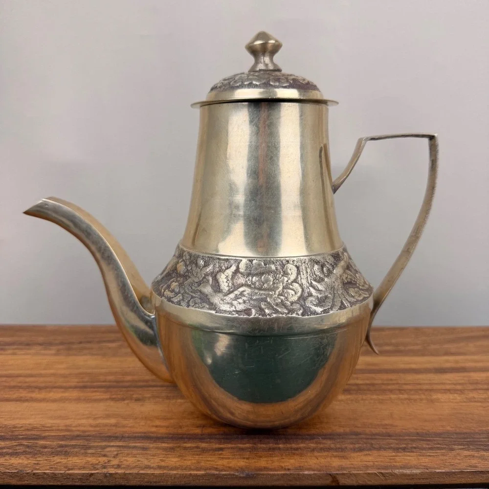 Vintage Brass Dragon Teapot Set with 2‎ Cups Ornate Relief Asian Style Decor